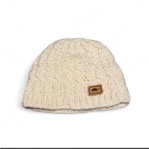 Turtle Fur Ivory Cable Knit Beanie with Leather Patch